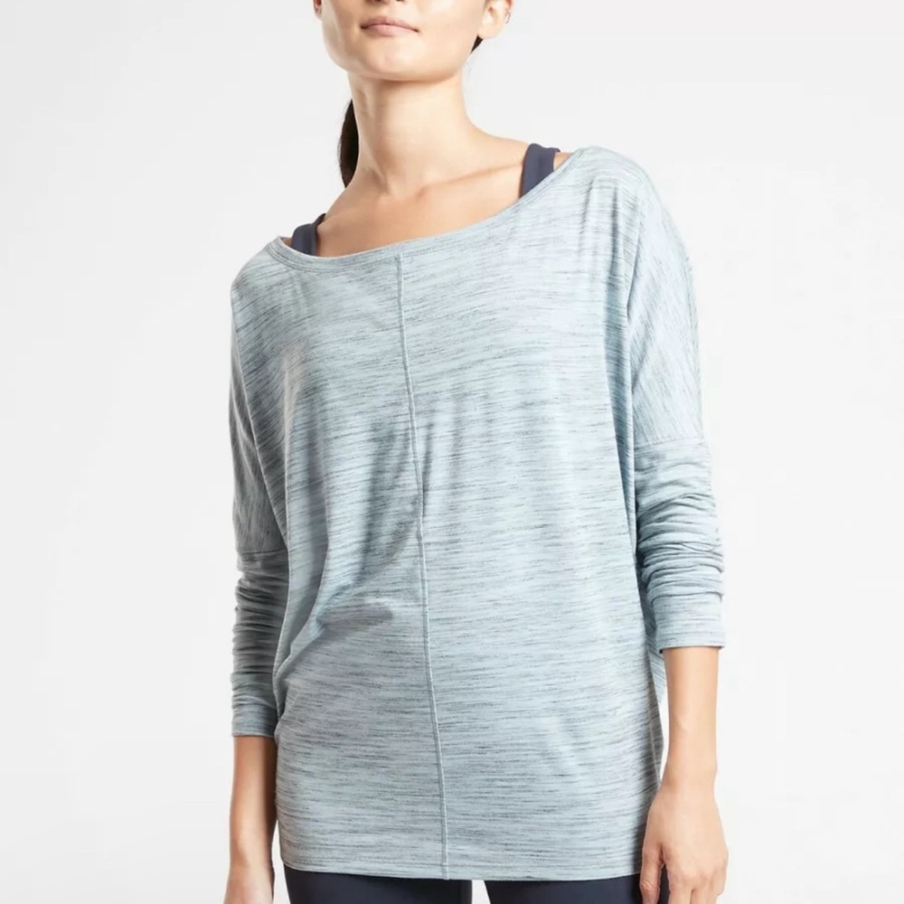 ATHLETA Flow Top Essence spadedye  Glacial Blue/ Anthracite Grey sz Small